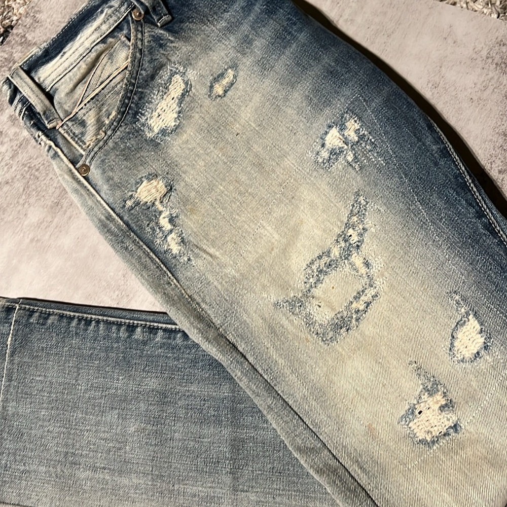 Cult of Individuality Jeans: 33Wx34L, Light Blue with white rips.